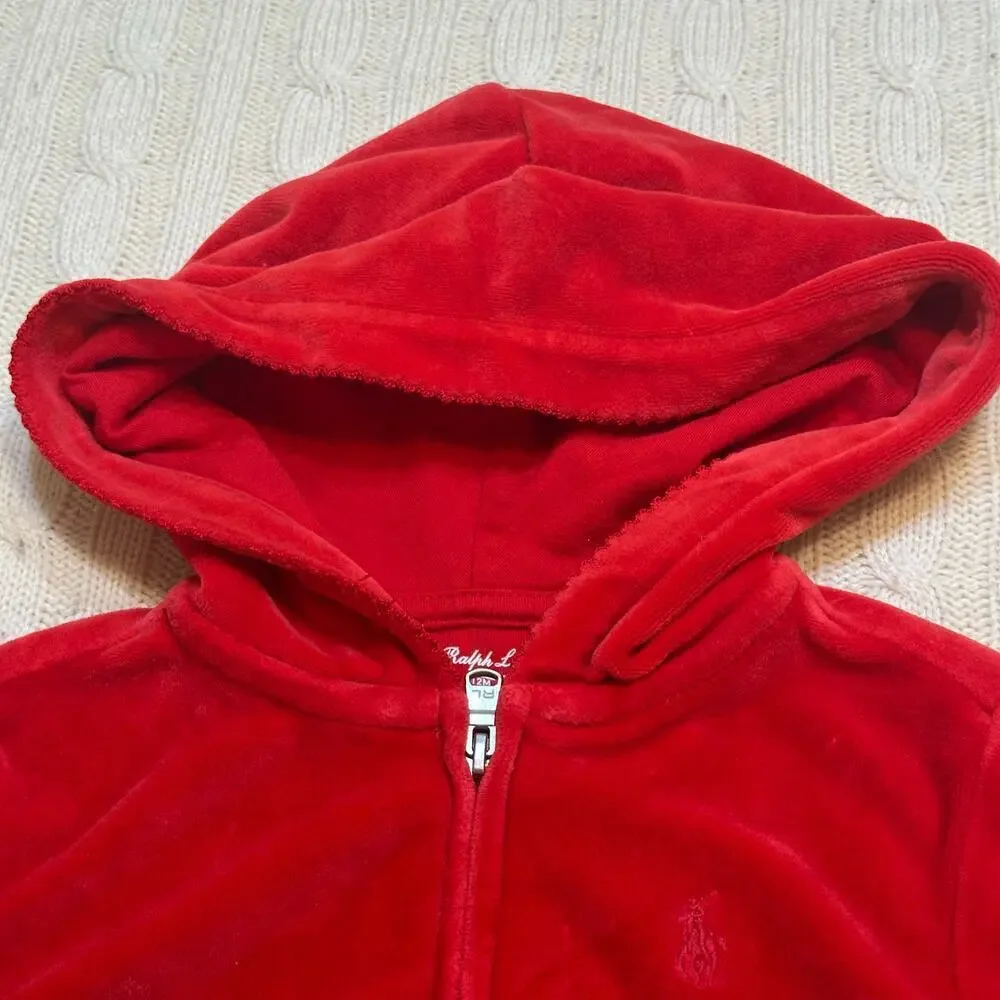 Red Velour Ralph Lauren Hoodie sz 12 M